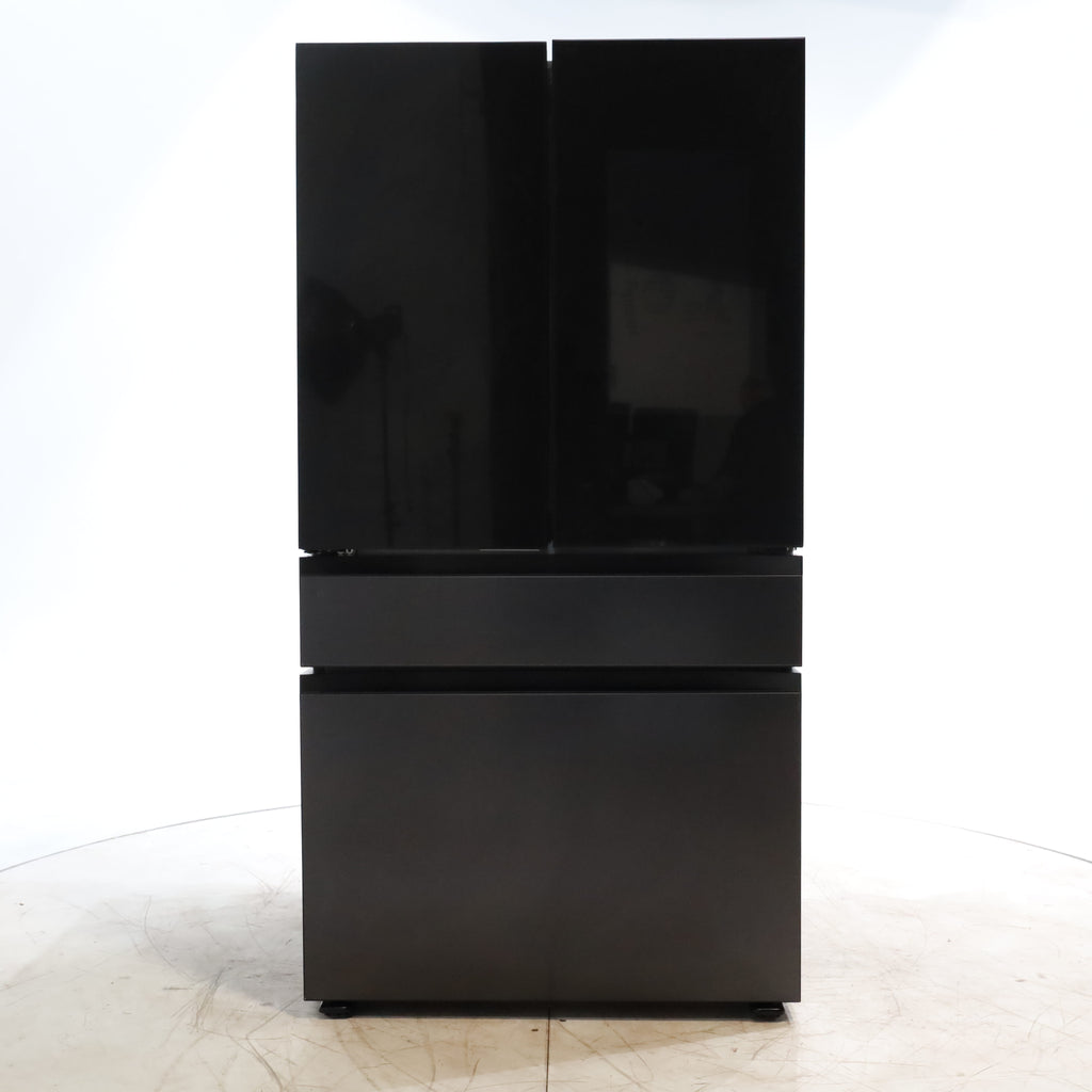 Pictures of Samsung Bespoke 4-Door French Door Refrigerator (29 cu. ft.) – with Top Left and Family Hub™ Panel in Charcoal Glass - and Matte Black Steel Middle and Bottom Door Panels - Open Box - Neu Appliance Outlet - Discount Appliance Outlet in Austin, Tx