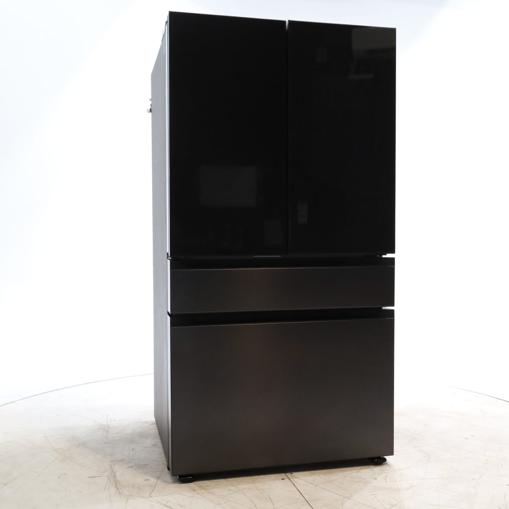 Pictures of Samsung Bespoke 4-Door French Door Refrigerator (29 cu. ft.) – with Top Left and Family Hub™ Panel in Charcoal Glass - and Matte Black Steel Middle and Bottom Door Panels - Open Box - Neu Appliance Outlet - Discount Appliance Outlet in Austin, Tx