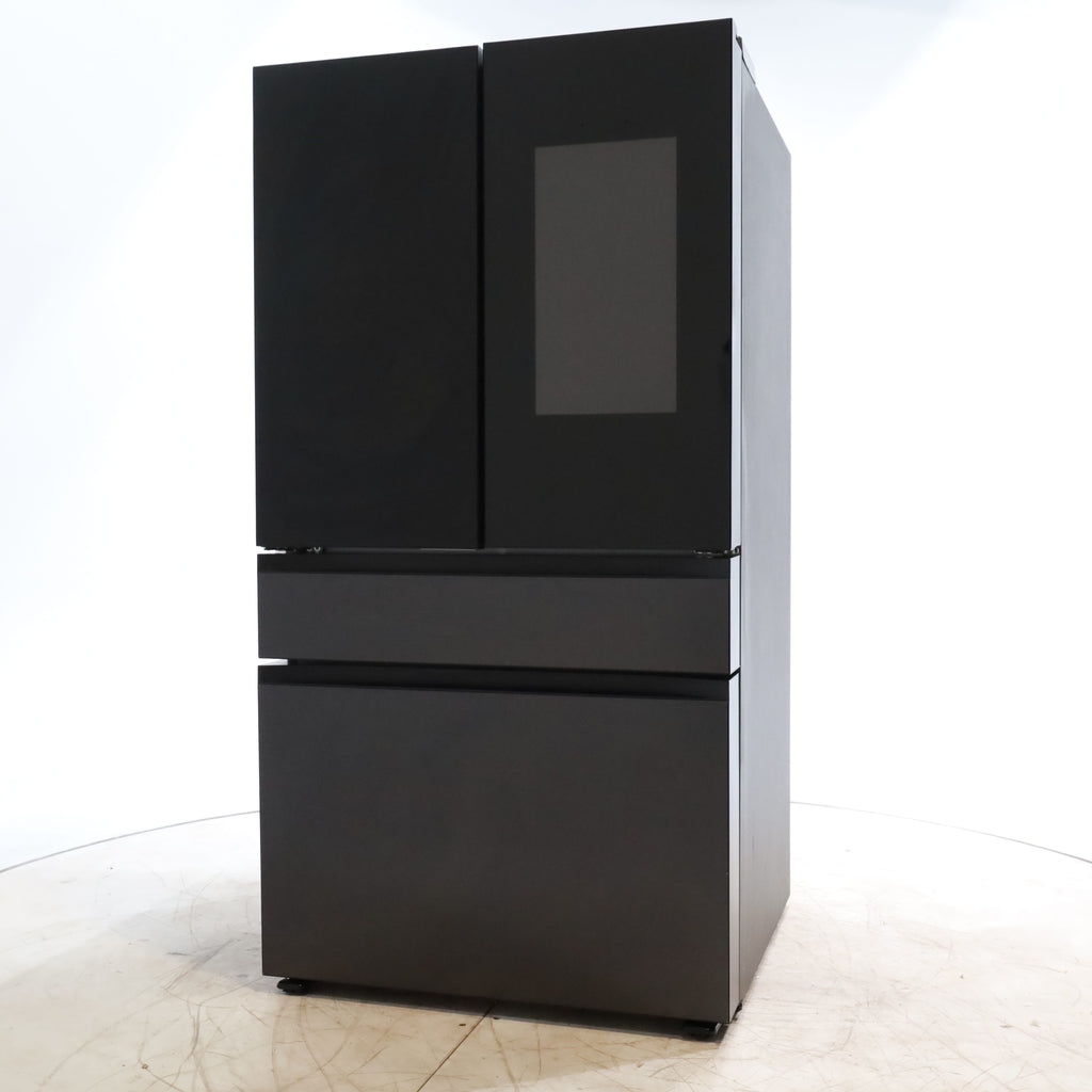 Pictures of Samsung Bespoke 4-Door French Door Refrigerator (29 cu. ft.) – with Top Left and Family Hub™ Panel in Charcoal Glass - and Matte Black Steel Middle and Bottom Door Panels - Open Box - Neu Appliance Outlet - Discount Appliance Outlet in Austin, Tx