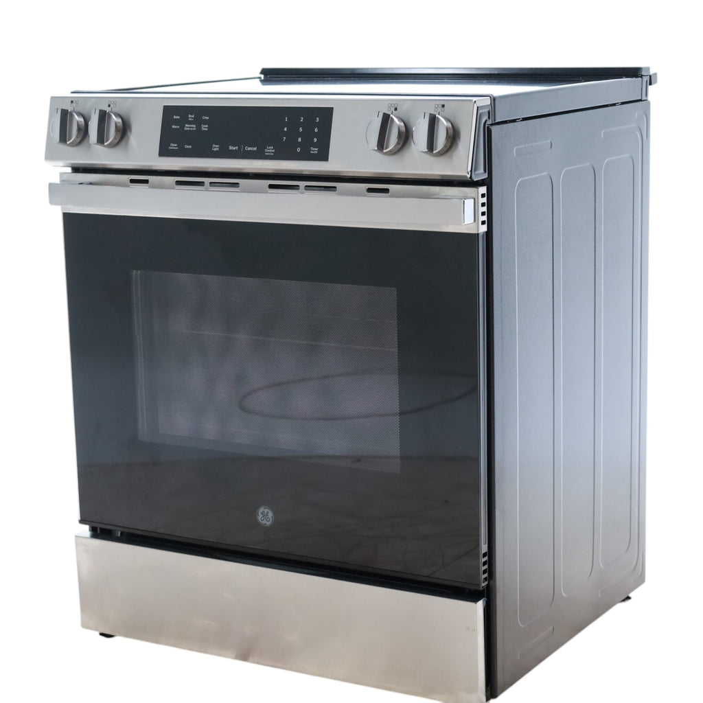 Pictures of GE® Stainless Steel 30" Front Control Slide-In Electric Range with Crisp Mode and 5 Burner Radiant Cooktop - Scratch & Dent - Open Box - Neu Appliance Outlet - Discount Appliance Outlet in Austin, Tx