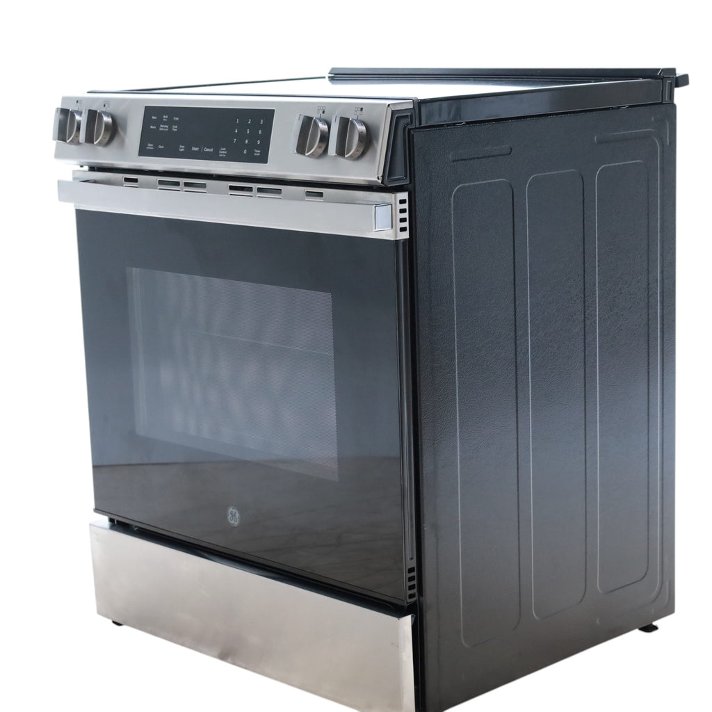 Pictures of GE® Stainless Steel 30" Front Control Slide-In Electric Range with Crisp Mode and 5 Burner Radiant Cooktop - Scratch & Dent - Open Box - Neu Appliance Outlet - Discount Appliance Outlet in Austin, Tx