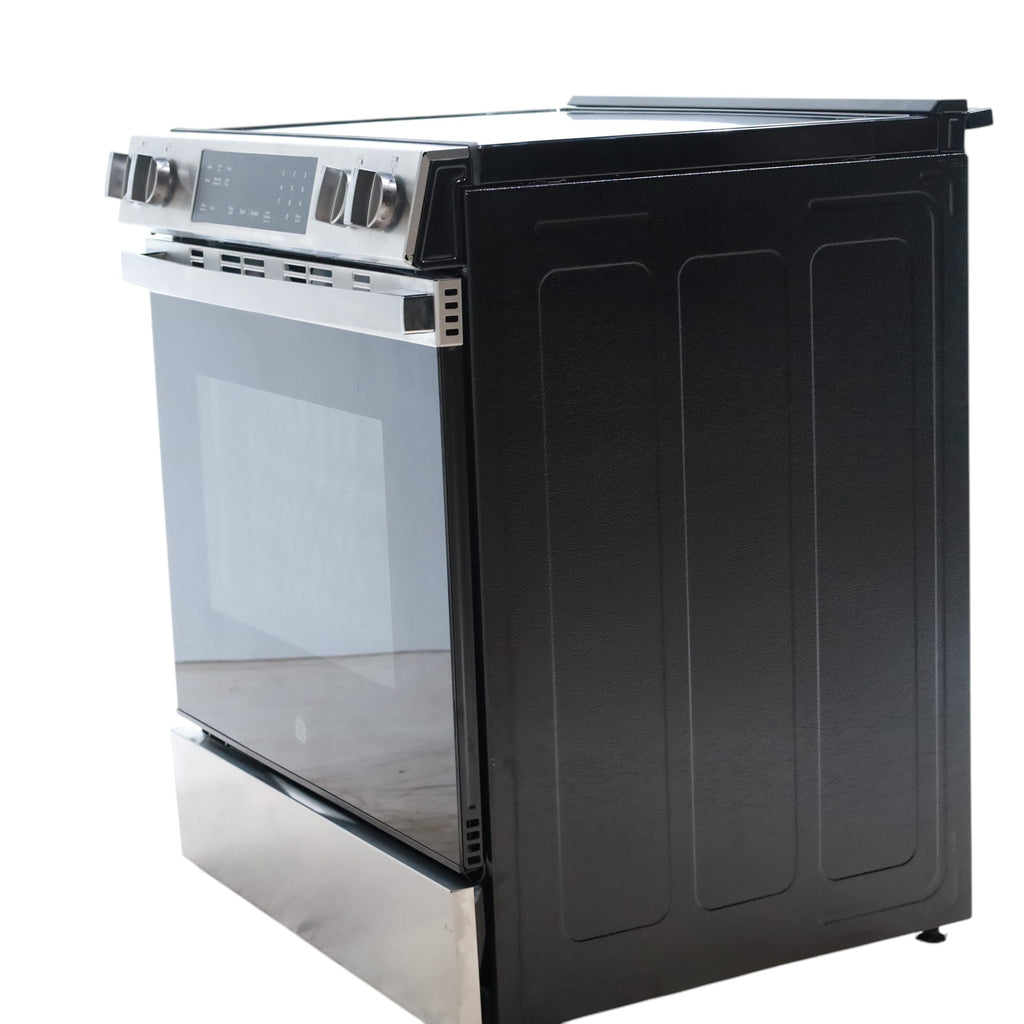 Pictures of GE® Stainless Steel 30" Front Control Slide-In Electric Range with Crisp Mode and 5 Burner Radiant Cooktop - Scratch & Dent - Open Box - Neu Appliance Outlet - Discount Appliance Outlet in Austin, Tx