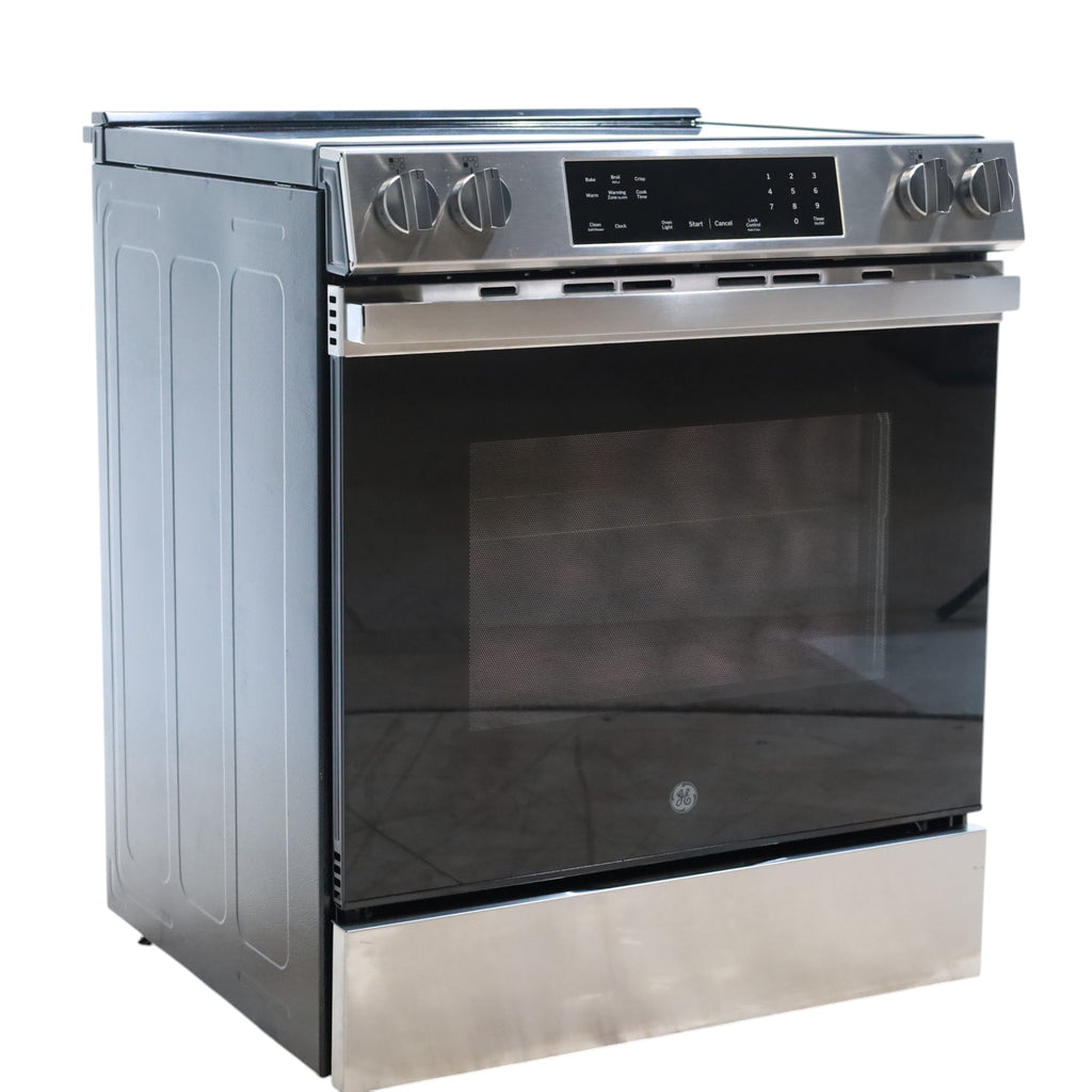 GE® Stainless Steel 30" Front Control Slide-In Electric Range with Crisp Mode and 5 Burner Radiant Cooktop - Scratch & Dent - Open Box