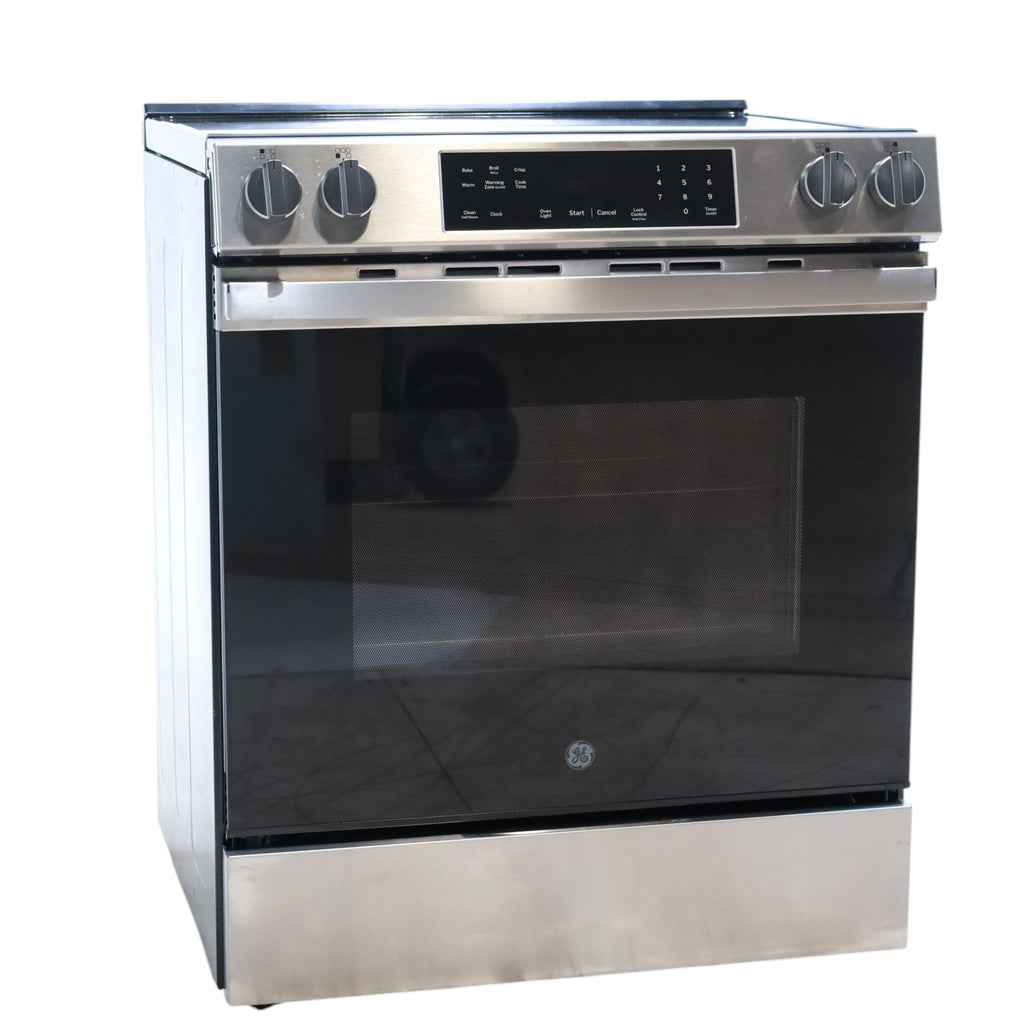 GE® Stainless Steel 30" Front Control Slide-In Electric Range with Crisp Mode and 5 Burner Radiant Cooktop - Scratch & Dent - Open Box