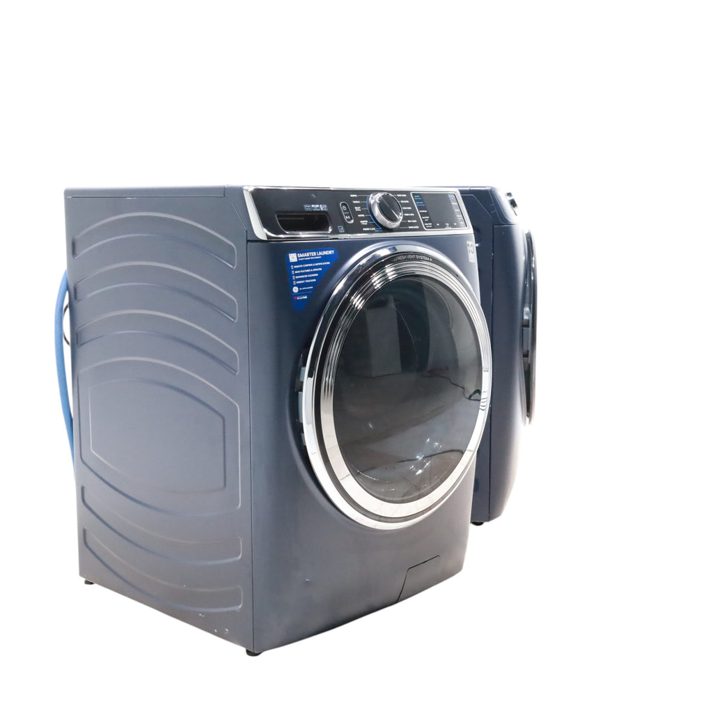 Sapphire Blue GE Profile 5.3 cu. ft. Smart Front Load ENERGY STAR Washer with OdorBlock UltraFresh Vent System and Microban and GE 7.8 cu. ft. Smart Front Load ENERGY STAR Electric Dryer in Sapphire Blue with Sanitize Cycle - Scratch & Dent - Minor