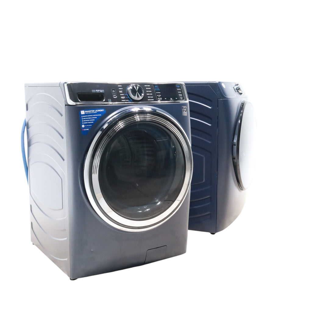 Sapphire Blue GE Profile 5.3 cu. ft. Smart Front Load ENERGY STAR Washer with OdorBlock UltraFresh Vent System and Microban and GE 7.8 cu. ft. Smart Front Load ENERGY STAR Electric Dryer in Sapphire Blue with Sanitize Cycle - Scratch & Dent - Minor