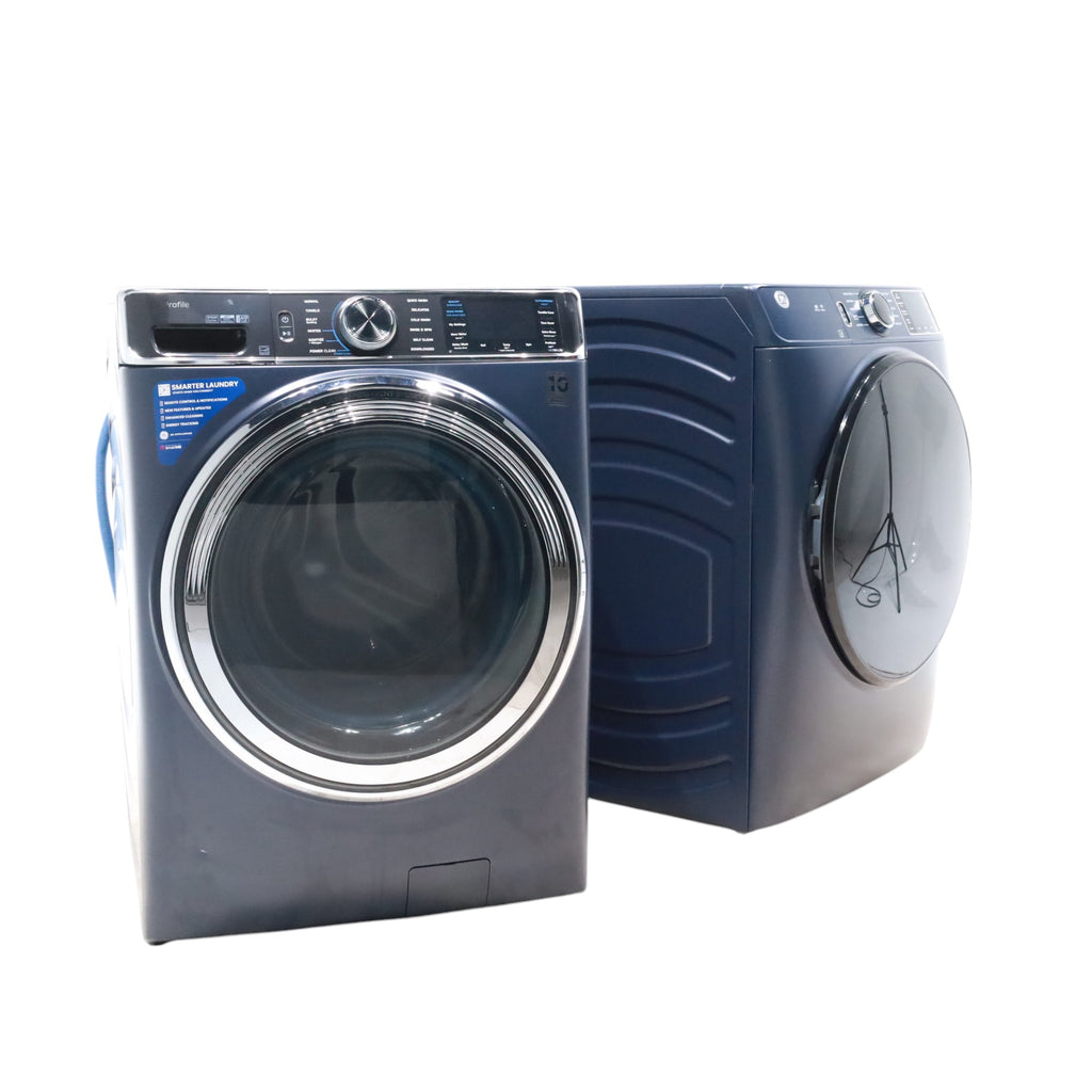 Sapphire Blue GE Profile 5.3 cu. ft. Smart Front Load ENERGY STAR Washer with OdorBlock UltraFresh Vent System and Microban and GE 7.8 cu. ft. Smart Front Load ENERGY STAR Electric Dryer in Sapphire Blue with Sanitize Cycle - Scratch & Dent - Minor