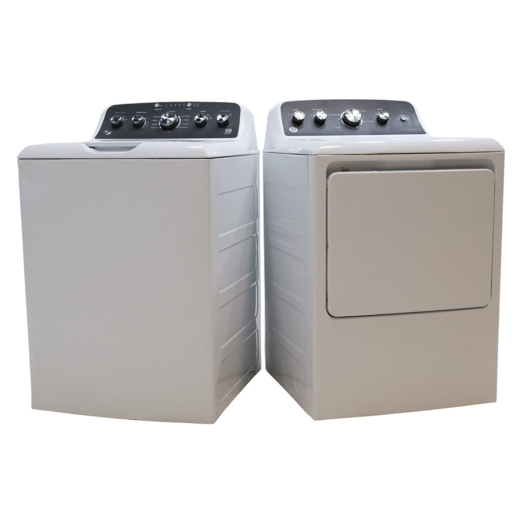 Pictures of GE 4.5 cu. ft. Capacity Washer with Stainless Steel Basket, Cold Plus and Wash Boost and GE 7.2 cu. ft. Capacity Electric Dryer with Up To 120 ft. Venting and Extended Tumble - Scratch & Dent - Minor - Neu Appliance Outlet - Discount Appliance Outlet in Austin, Tx