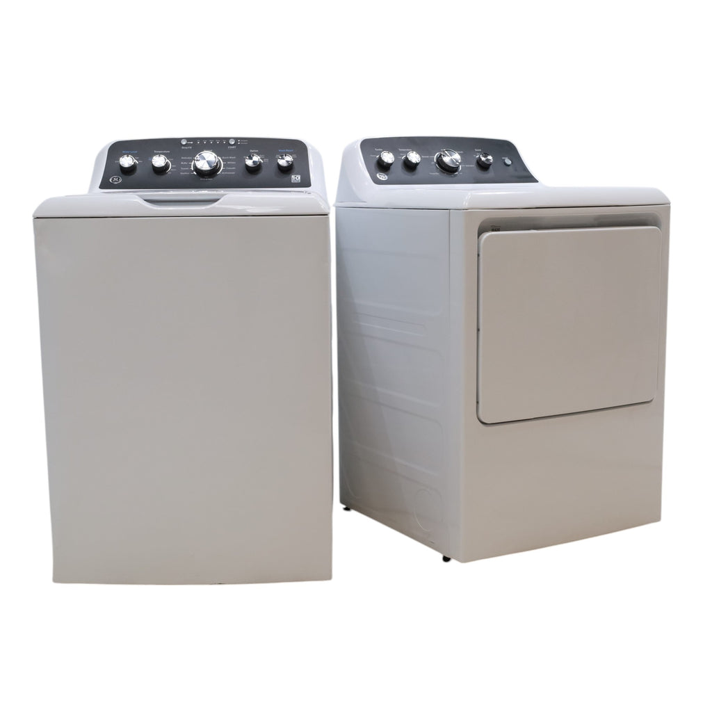 Pictures of GE 4.5 cu. ft. Capacity Washer with Stainless Steel Basket, Cold Plus and Wash Boost and GE 7.2 cu. ft. Capacity Electric Dryer with Up To 120 ft. Venting and Extended Tumble - Scratch & Dent - Minor - Neu Appliance Outlet - Discount Appliance Outlet in Austin, Tx