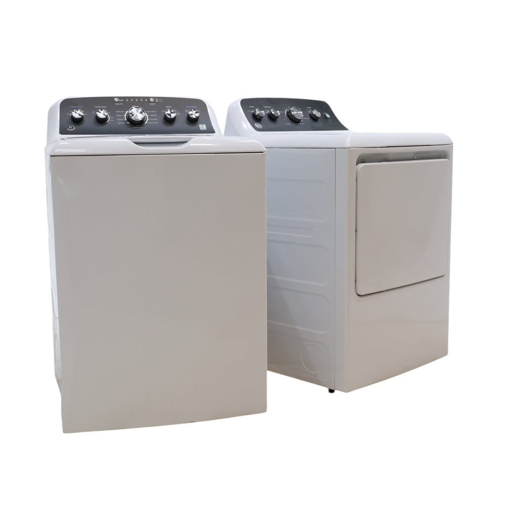 Pictures of GE 4.5 cu. ft. Capacity Washer with Stainless Steel Basket, Cold Plus and Wash Boost and GE 7.2 cu. ft. Capacity Electric Dryer with Up To 120 ft. Venting and Extended Tumble - Scratch & Dent - Minor - Neu Appliance Outlet - Discount Appliance Outlet in Austin, Tx