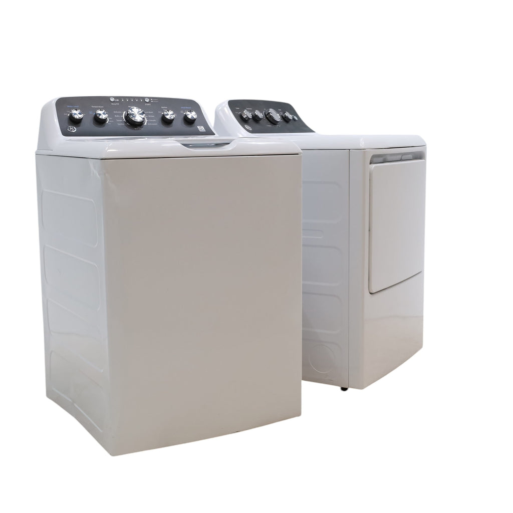 Pictures of GE 4.5 cu. ft. Capacity Washer with Stainless Steel Basket, Cold Plus and Wash Boost and GE 7.2 cu. ft. Capacity Electric Dryer with Up To 120 ft. Venting and Extended Tumble - Scratch & Dent - Minor - Neu Appliance Outlet - Discount Appliance Outlet in Austin, Tx