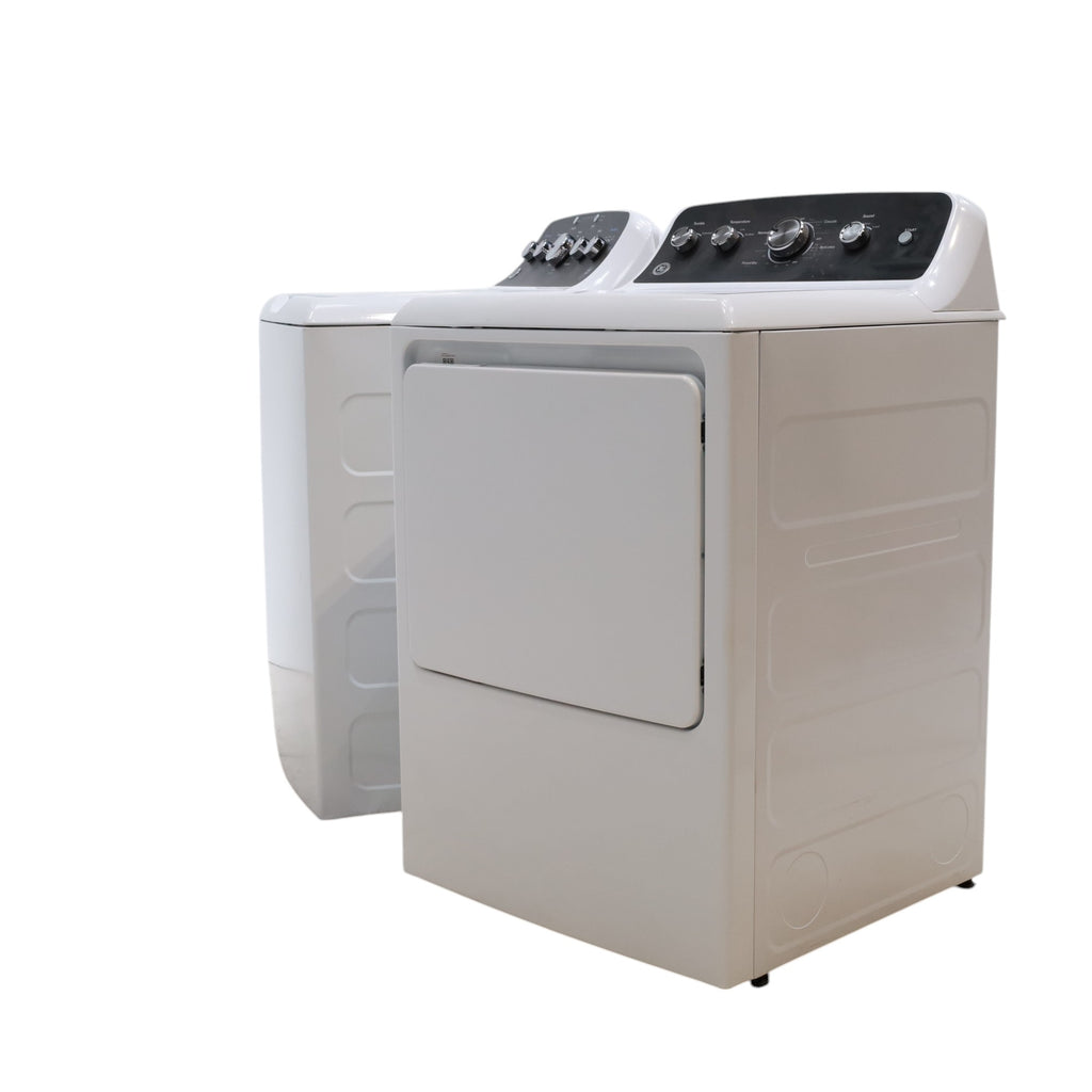 GE 4.5 cu. ft. Capacity Washer with Stainless Steel Basket, Cold Plus and Wash Boost and GE 7.2 cu. ft. Capacity Electric Dryer with Up To 120 ft. Venting and Extended Tumble - Scratch & Dent - Minor