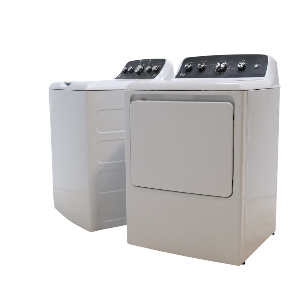 GE 4.5 cu. ft. Capacity Washer with Stainless Steel Basket, Cold Plus and Wash Boost and GE 7.2 cu. ft. Capacity Electric Dryer with Up To 120 ft. Venting and Extended Tumble - Scratch & Dent - Minor