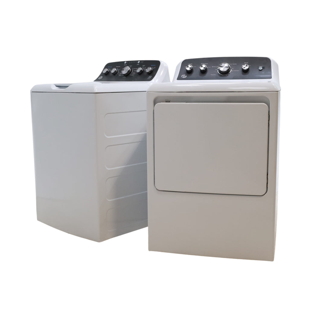 GE 4.5 cu. ft. Capacity Washer with Stainless Steel Basket, Cold Plus and Wash Boost and GE 7.2 cu. ft. Capacity Electric Dryer with Up To 120 ft. Venting and Extended Tumble - Scratch & Dent - Minor