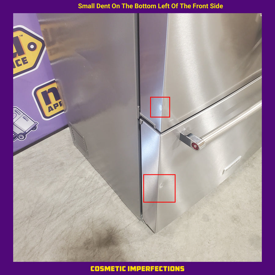 KitchenAid 23.8 cu. ft. Counter-Depth French Door Platinum Interior Refrigerator with PrintShield™ Finish 31135SD264 - KRFC704FPS - Scratch and Dent (Moderate)