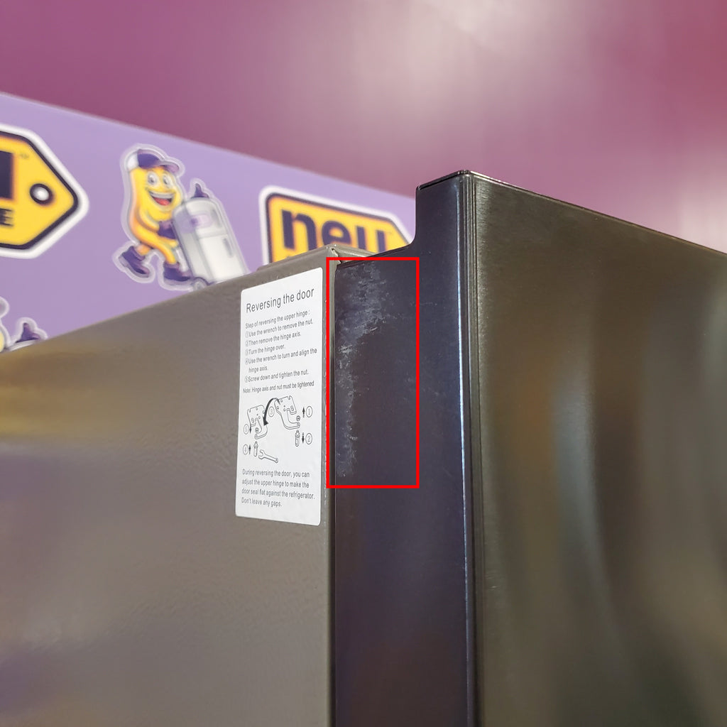 Pictures of Hisense Counter Depth Bottom Freezer 17.2 Cu. Ft. Refrigerator with LED Lighting and Super Cool and Super Freeze in Fingerprint Stainless Steel 22221422 - HRB171N6ASE - Scratch and Dent (Moderate) - Neu Appliance Outlet - Discount Appliance Outlet in Austin, Tx