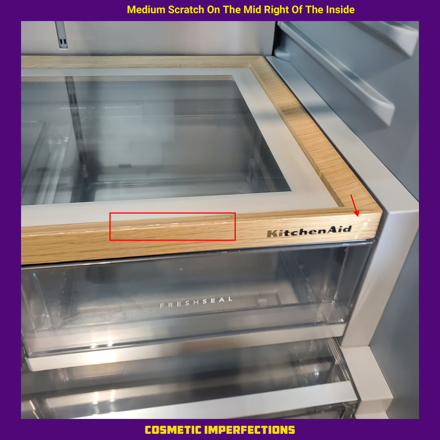 KitchenAid 36 in. 30 cu. ft. Standard Depth French Door Refrigerator in PrintShield Stainless with Exterior Water and Ice KRFF436SPS - Scratch & Dent (Moderate)