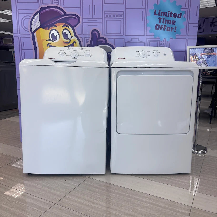 Pictures of Hotpoint® 4.0 cu. ft. Capacity Washer with Cold Plus and Water Level Control HTW265ASWWW - Scratch & Dent (Major) and Hotpoint 6.2 cu. ft. Capacity Electric Dryer with Up To 120 ft. Venting and Shallow Depth 16189 - HTX26EASWWW - Scratch & Dent (Major) - Neu Appliance Outlet - Discount Appliance Outlet in Austin, Tx