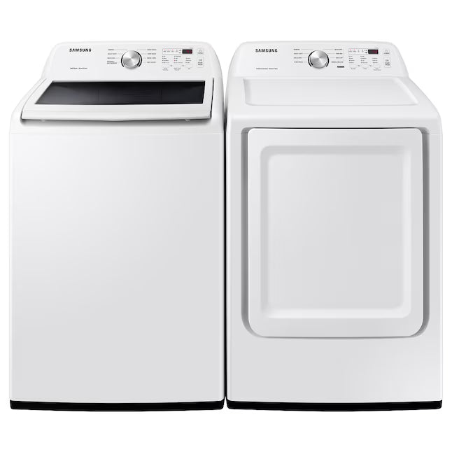 Samsung 4.5 cu. ft. Top Load Washer with Vibration Reduction Technology+ in White WA45T3200AW - Scratch & Dent (Minor) and Samsung 7.2 cu. ft. Electric Dryer with Sensor Dry in White 16251 - DVE45T3200W - Open Box