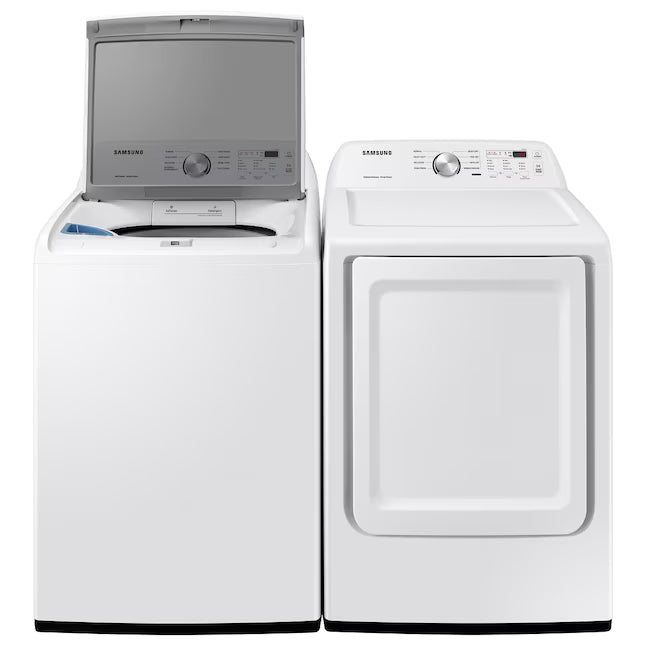 Samsung 4.5 cu. ft. Top Load Washer with Vibration Reduction Technology+ in White WA45T3200AW - Scratch & Dent (Minor) and Samsung 7.2 cu. ft. Electric Dryer with Sensor Dry in White 16251 - DVE45T3200W - Open Box