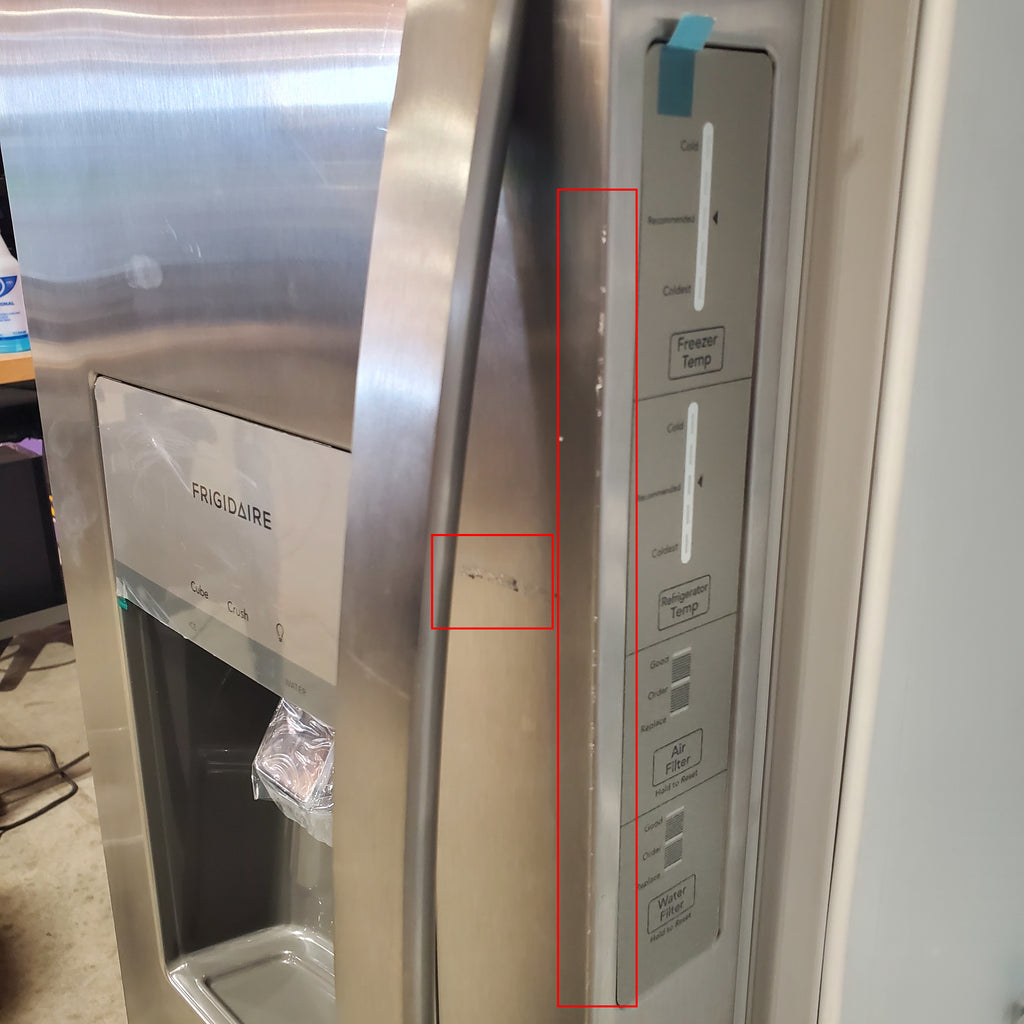 Frigidaire 25.6 cu. ft. ENERGY STAR Side by Side Refrigerator with Exterior Water and Ice Dispenser in Stainless Steel 3SD940 - FRSS2623AS - Scratch & Dent (Minor)