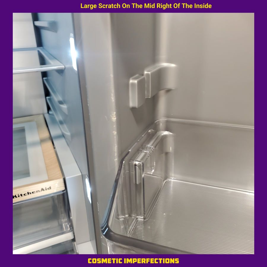 KitchenAid 36 in. 30 cu. ft. Standard Depth French Door Refrigerator in PrintShield Stainless with Exterior Water and Ice KRFF436SPS - Scratch & Dent (Moderate)