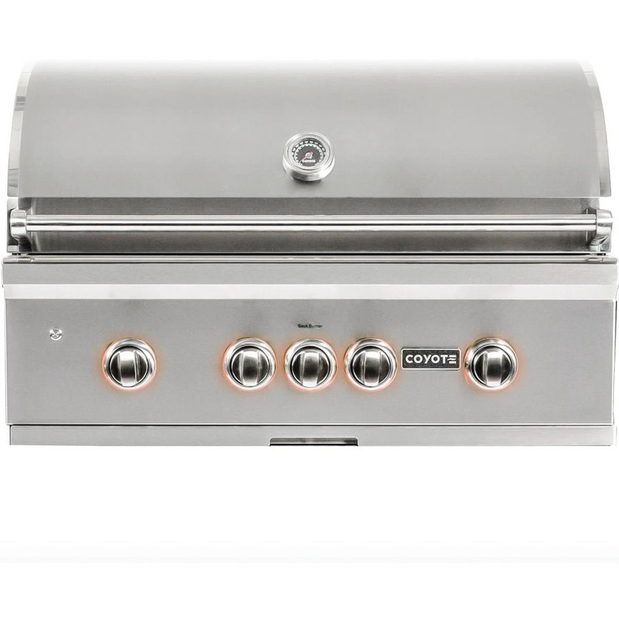 Coyote 36 Inch Built-In Grill with 3 Infinity Burners™, RapidSear™ Infrared Burner, 875 sq. in. Cooking Surface, Interior Grill Lighting, LED Illuminated Knobs, and Integrated Wind Guard C2SL36NG - Scratch & Dent (Moderate)