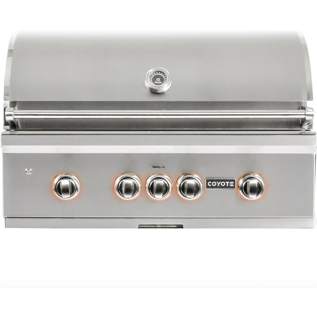 Pictures of Coyote 36 Inch Built-In Grill with 3 Infinity Burners™, RapidSear™ Infrared Burner, 875 sq. in. Cooking Surface, Interior Grill Lighting, LED Illuminated Knobs, and Integrated Wind Guard 1117272 - C2SL36NG - Scratch & Dent (Moderate) - Neu Appliance Outlet - Discount Appliance Outlet in Austin, Tx