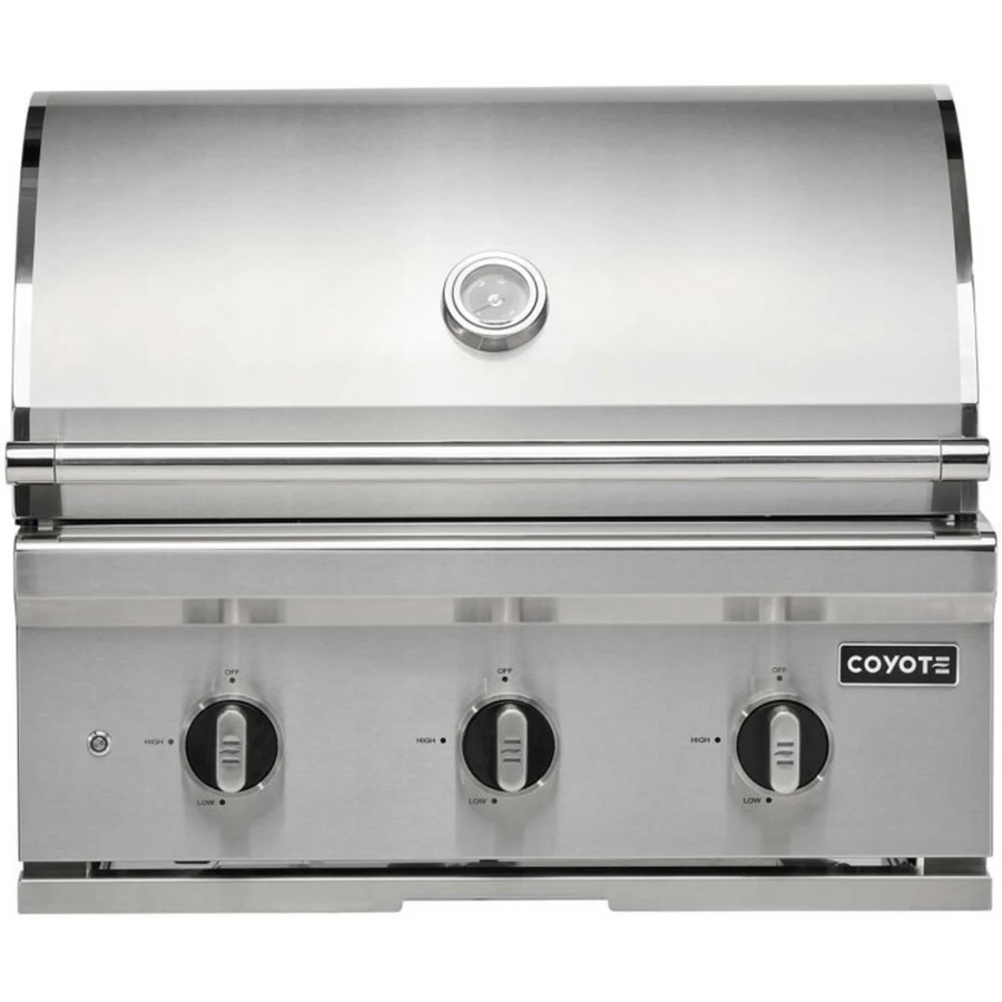 Coyote 30 Inch Built-In Stainless Steel Gas Grill with 640 sq. in. Total Cooking Area, 3 Burner, Interior Lighting, Integrated Windguard, and Smudge Proof Control Panel C3C30NG - Scratch & Dent (Minor)