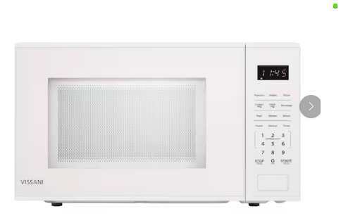 Vissani 1.1 cu. ft. Electric 1000-W Countertop Microwave in White with Turntable, 6-Heating Functions, and 2-Step Lock System E30PXP02-WHT - Scratch & Dent (Minor)