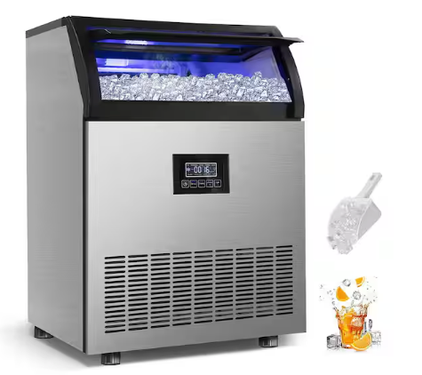 Hooure 24. 4 in. Full Size Cube Commercial Ice Maker 250 lb. /24 H Freestanding Ice Maker with 77 lb. Storage, Stainless Steel WQJR-C01 - Open Box