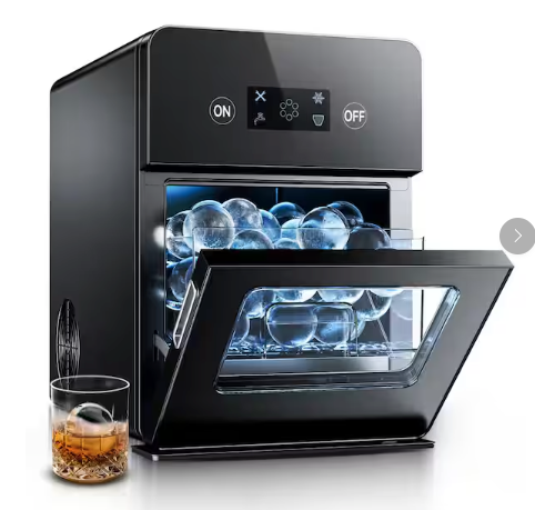 Euhomy 12.6 in. 22 lbs. Whiskey Ball Shaped Cocktail Ice Portable Countertop Ice Maker in Black with Auto-Cleaning SA331 - IM024-S - Open Box