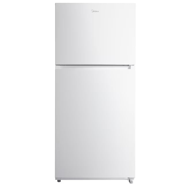 Midea Garage Ready Top Freezer 18.1 Cu. Ft. Refrigerator with Gallon sized Door Bins and Ice Maker Ready MRT18D3BWW - Scratch and Dent (Minor)