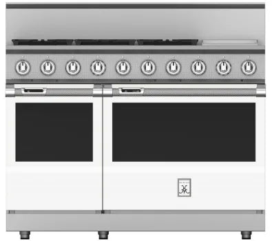 Hestan 48 Inch Freestanding Dual Fuel Range with 5 Burners, 12 Inch Griddle, Heavy-Duty Cast Iron Grates, CircuFlame™, Dual-Flow Burner, Electronic Ignition/Reignition, and PureVection™ KRD485GD-NG-WH - Open Box