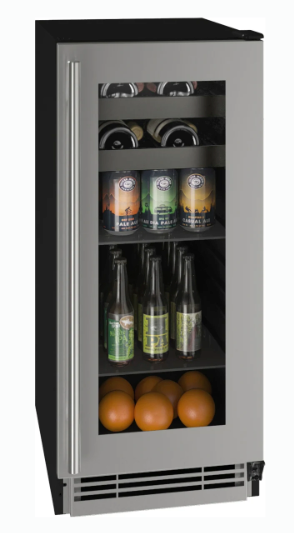 U-Line 15 Inch Beverage Center with 2.9 Cu. Ft. Capacity, Convection Cooling System, Adjustable Glass Shelves, Wine Racks, and Digital Touch Pad Controls  UHBV115SG01A - Scratch & Dent (Minor)