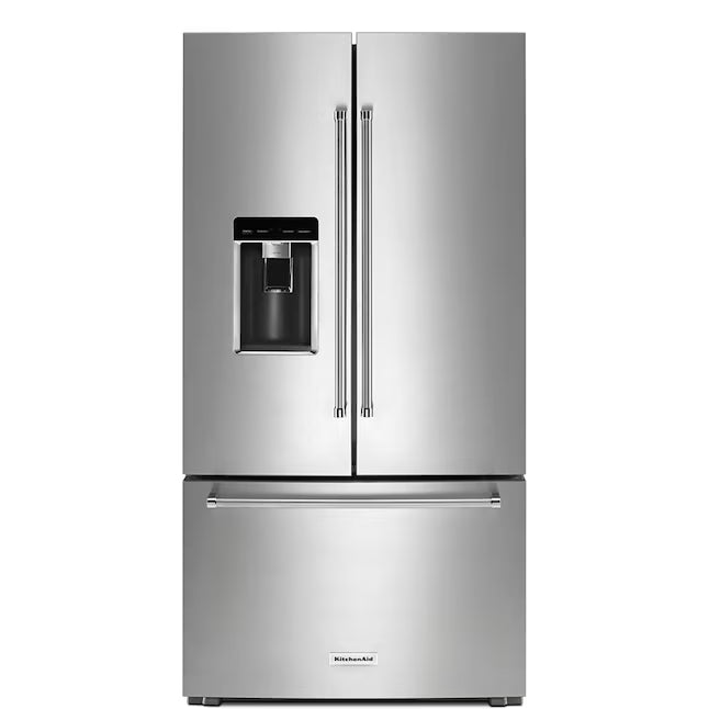 KitchenAid 23.8 cu. ft. Counter-Depth French Door Platinum Interior Refrigerator with PrintShield™ Finish 31133SD123 - KRFC704FPS - Scratch and Dent (Moderate)