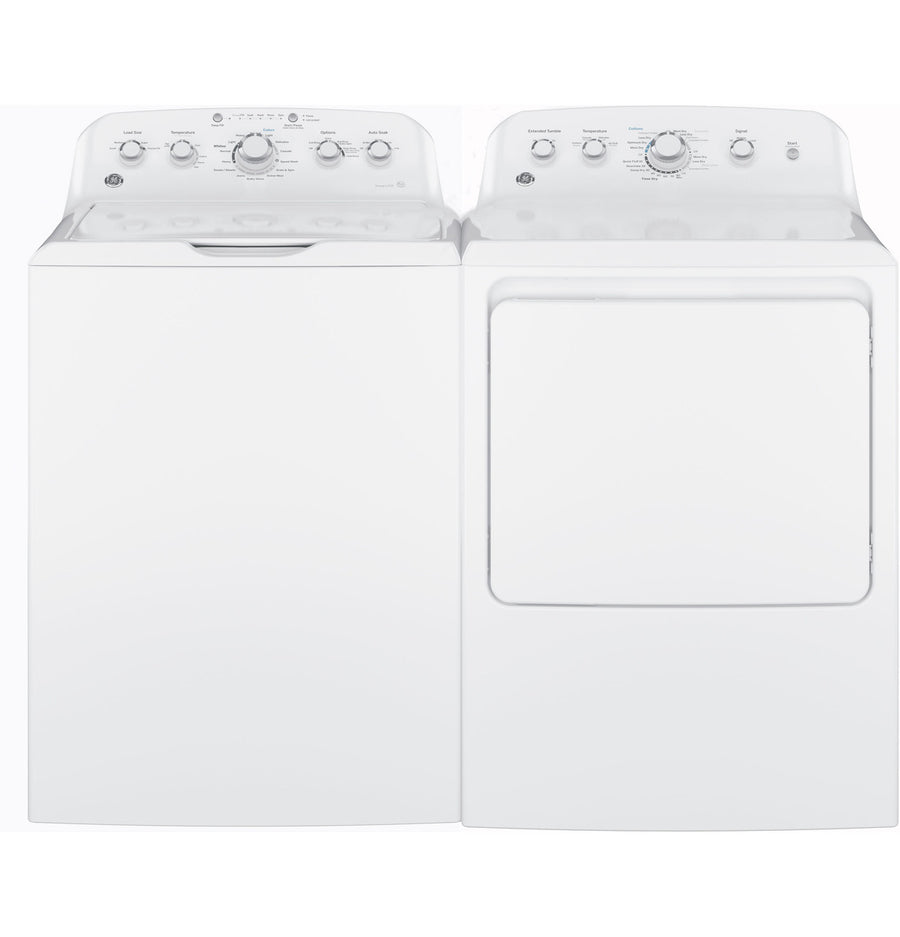 GE White Top Load 4.2 Cu. Ft. Washer with Stainless Steel Basket and Dual Action Agitator GTW460ASJWW - Certified Refurbished and GE White Electric 7.2 Cu. Ft. Dryer with Aluminized Alloy Drum GTD42EASJWW - Certified Refurbished