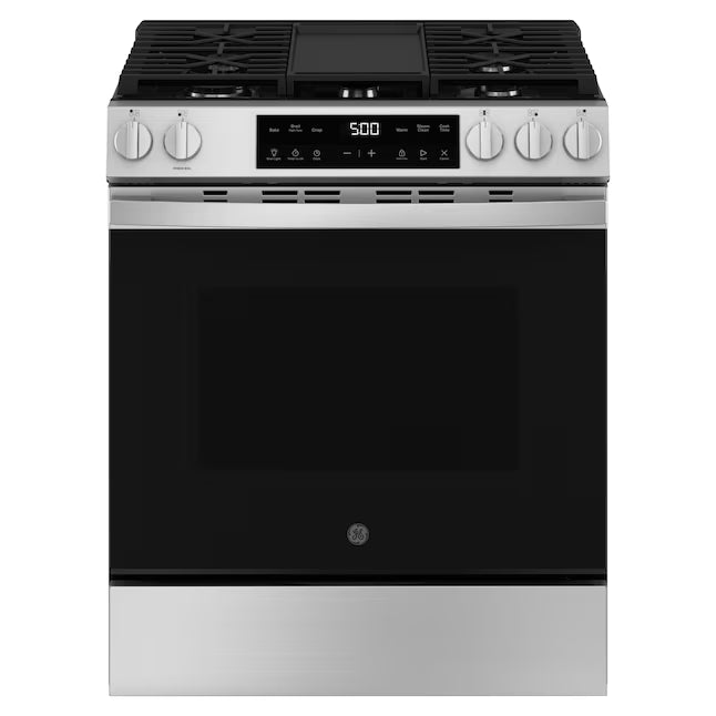 GE 30 in. 5-Burners Slide-In Gas Range in Stainless Steel with Crisp Mode GGS500SVSS - Scratch & Dent (Minor)