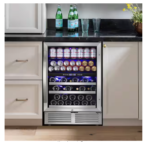 Tittla 24 Inch Beverage Refrigerator, Dual Zone Built in Wine Cooler Fridge, 27-Wine Bottles and 84-Cans KMYC150-2 - Scratch & Dent (Minor)