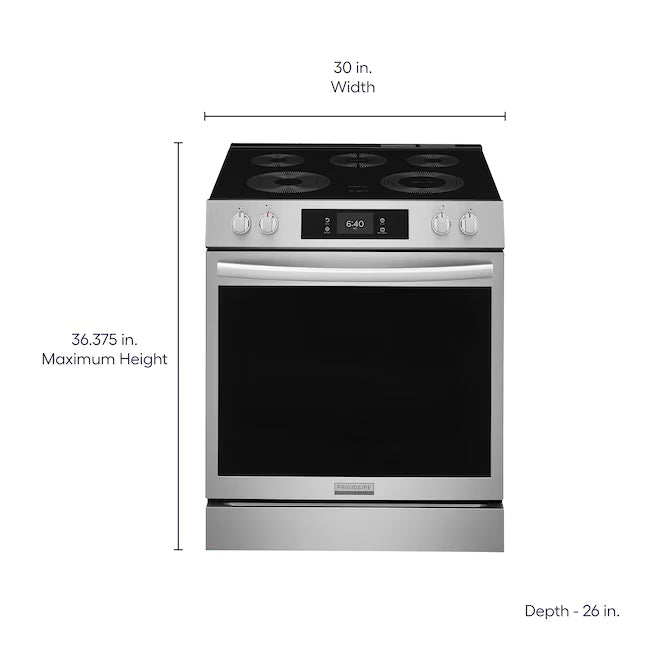 Frigidaire Gallery 30 in. 5 Element Slide-In Electric Range in Smudge-Proof Stainless Steel with Stone-Baked Pizza GCFE3070BF - Open Box