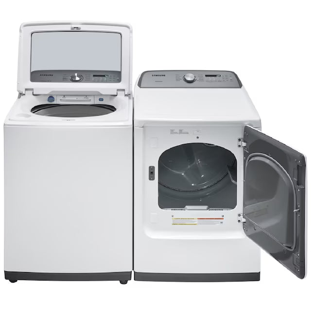 Samsung White Top Load 5.0 Cu. Ft. Washer with Active Water Jet WA50R5200AW - Certified Refurbished and Samsung White Electric 7.4 Cu. Ft. Dryer with Sensor Dry DVE50R5200W - Certified Refurbished