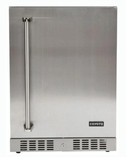 Coyote 24 Inch Outdoor Compact Refrigerator with 5.5 cu. ft. Capacity, Stainless Steel Construction, Wire Shelves, Automatic Defrost, Digital Thermostat, and Interior Lighting C1BIR24-R - Scratch & Dent (Moderate)