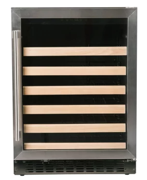 Azure 24 Inch Wine Center with 5.1 cu. ft. Capacity, Wood Front Racks, Field Reversible Door, Blue LED Lighting, Digital Display Controls, and Auto Defrost A124WC-S - Scratch & Dent (Minor)