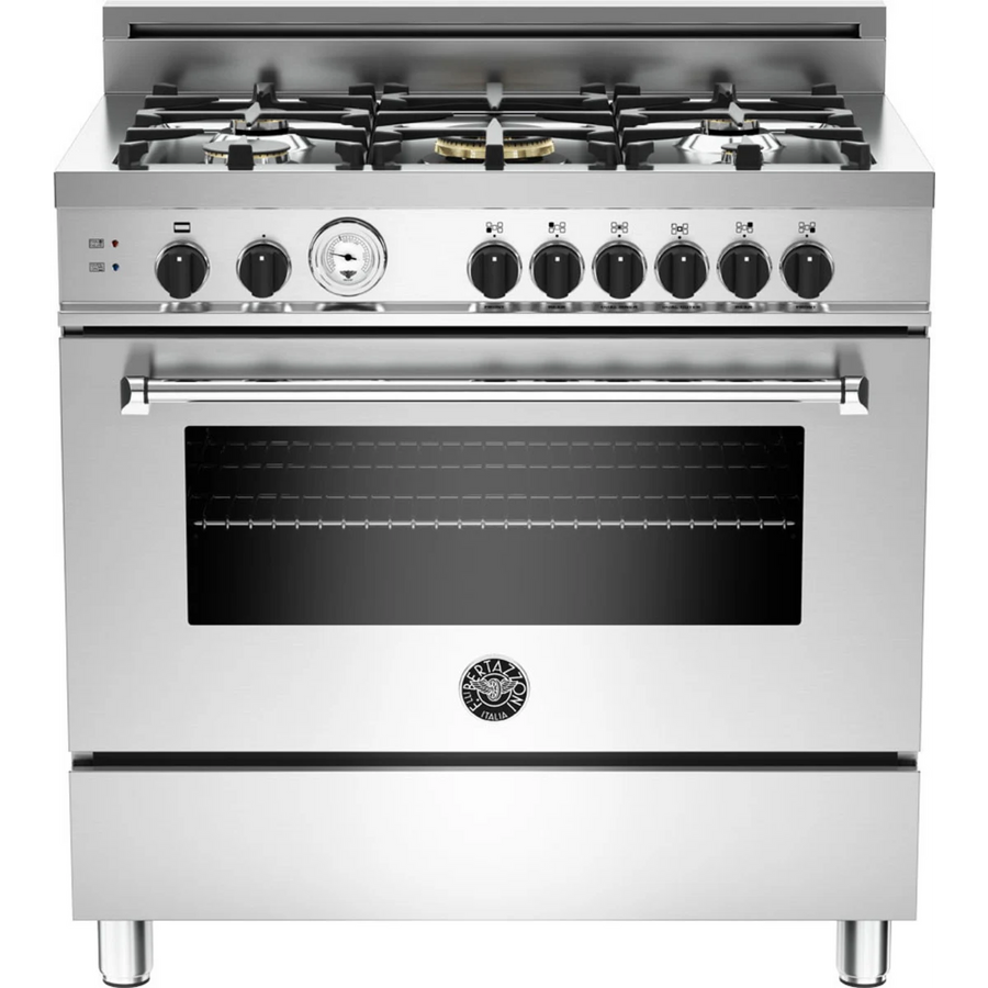 Bertazzoni 36 Inch Pro-Style Gas Range with 5 Sealed Brass Burners, 4.4 cu. ft. Convection Oven, Manual Clean, and Storage Drawer MAS365GASXT - Open Box