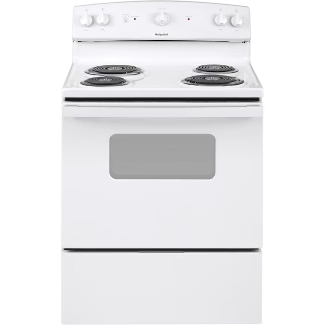 Hotpoint White 30-in 4 Burners 5-cu ft Freestanding Electric Range with Sensi Temp Technology RBS330DRWW - Scratch & Dent (Minor)