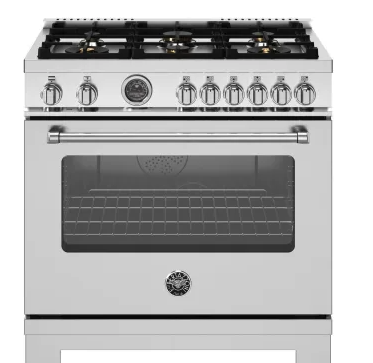 Bertazzoni 36 in. Wide 6 Burner 5.76 cu. ft. Master SeriesDual Fuel Freestanding Range in Stainless Steel MAS366BCFEPXT - Scratch & Dent (Minor)