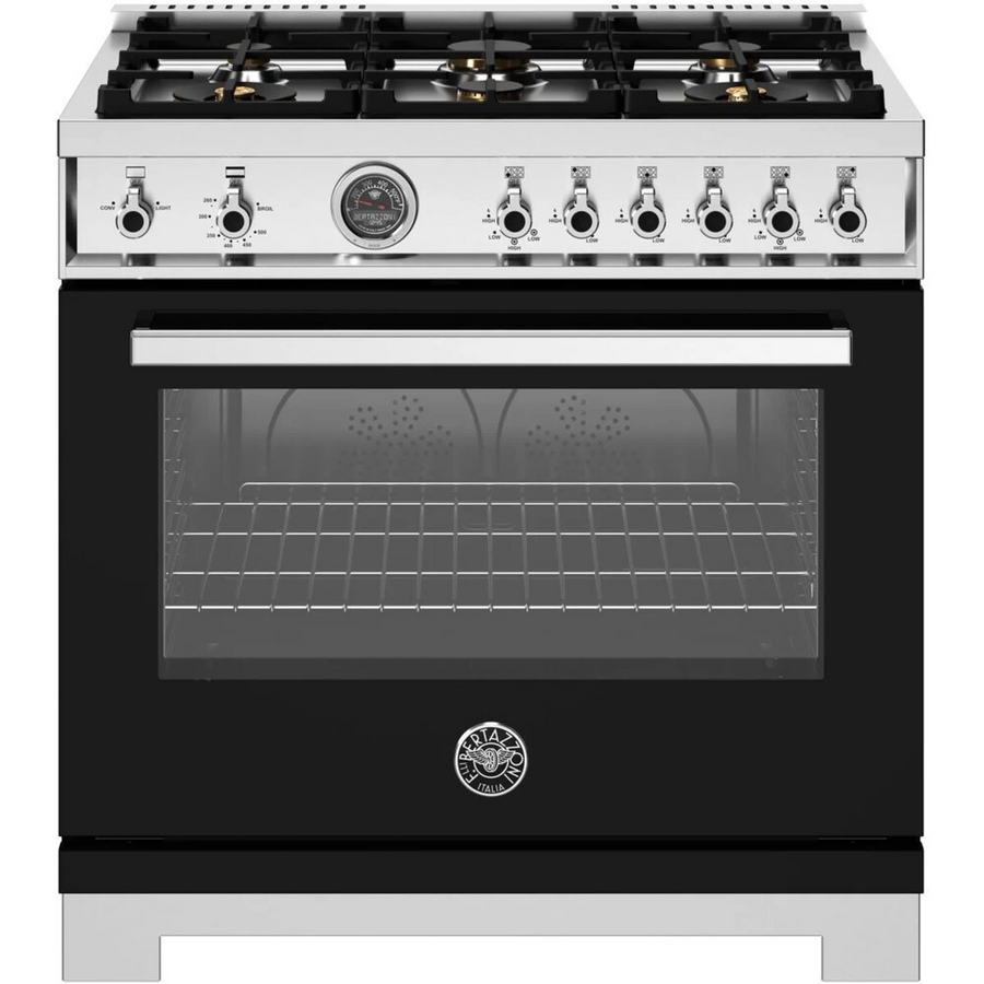 Bertazzoni 36" Professional Series Range Gas Oven 6 Brass Burners in Black PRO366BCFGMNET - Open Box