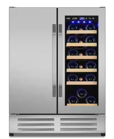 Velivi 24 in.Dual Zone 20-Wine Bottles and 88-Can Built-In and Freestanding with French Door Beverage Cooler in Stainless Steel 251315SD1077 - KMYL 120-2 - Scratch & Dent (Moderate)