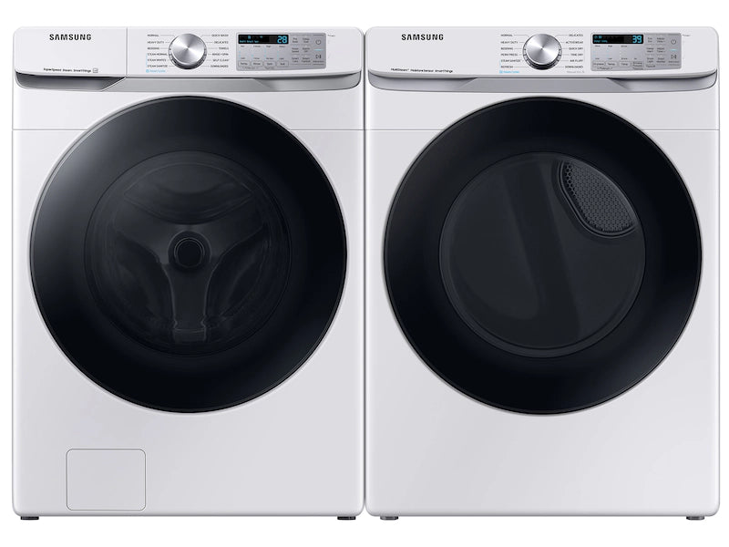 Pictures of Samsung 4.5 cu. ft. Large Capacity Smart Front Load Washer with Super Speed Wash in White WF45B6300AW - New in Box and Samsung 7.5 cu. ft. Smart Electric Dryer with Steam Sanitize+ in White DVE45B6300W - New in Box - Neu Appliance Outlet - Discount Appliance Outlet in Austin, Tx