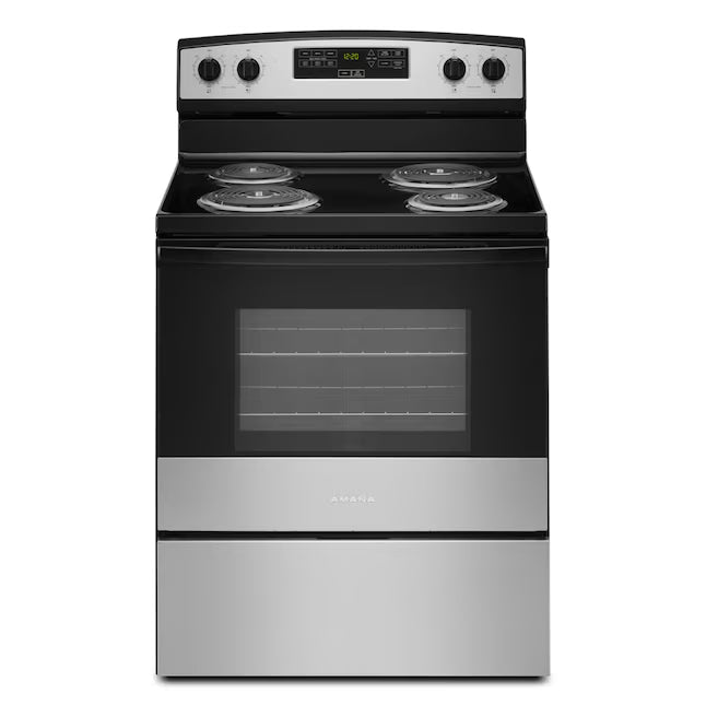 Amana 30-in 4 burners 4.8-cu ft Freestanding Electric Range in Stainless Steel ACR4303MMS - Open Box